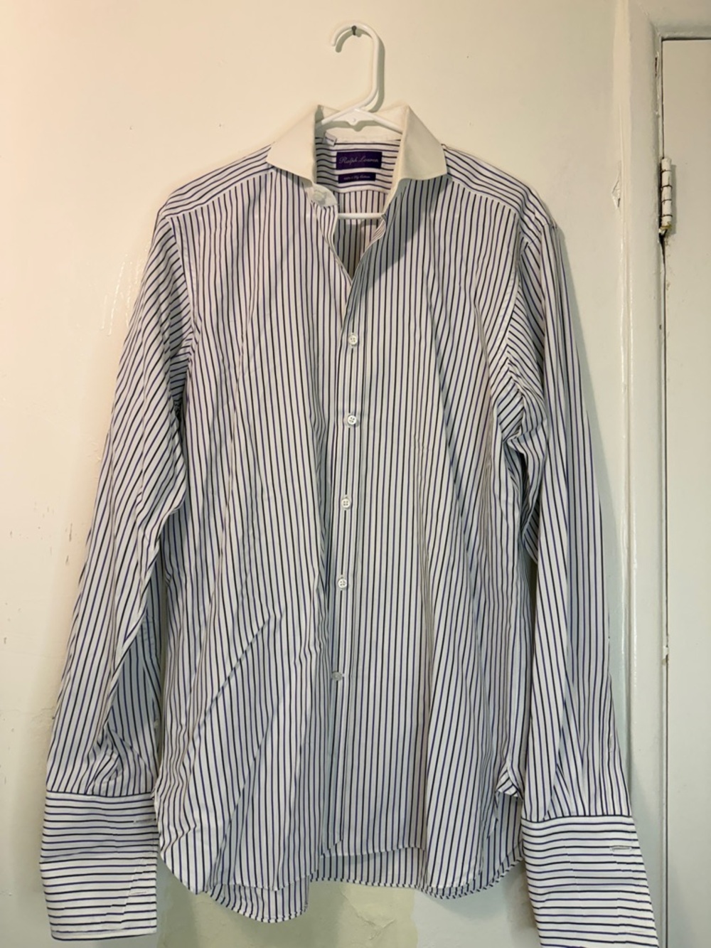 Ralph Lauren Purple Label Navy & Purple Stripe Shirt - Contrast Collar Italy 16